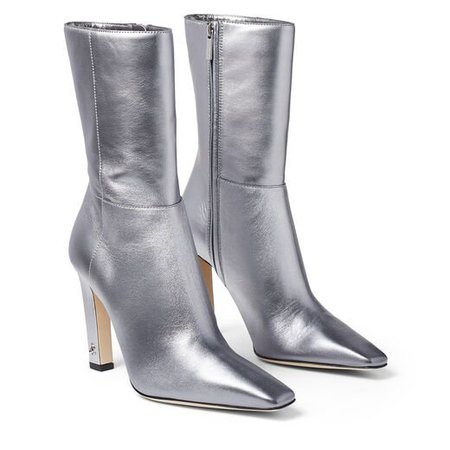 Metallic-Silver Dégradé Nappa Leather Block Heel Boots|MERLE 100 |Cruise '20 |JIMMY CHOO