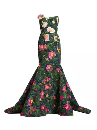 Shop Oscar de la Renta Camellia Print Faille Mermaid Gown | Saks Fifth Avenue