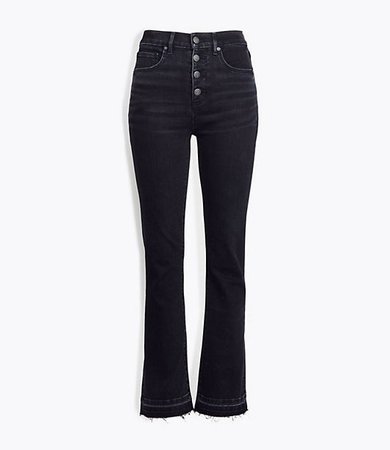 Petite High Rise Flare Crop Jeans in Washed Black Wash