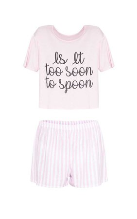 Pink Too Soon To Spoon Stripe Short PJ Set