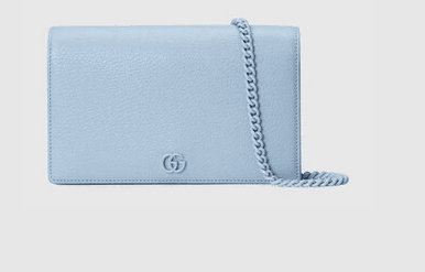 Gucci~ GG Marmont Mini Chain Bag Pale Blue Leather