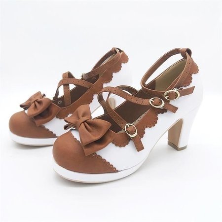 white/brown lolita shoes