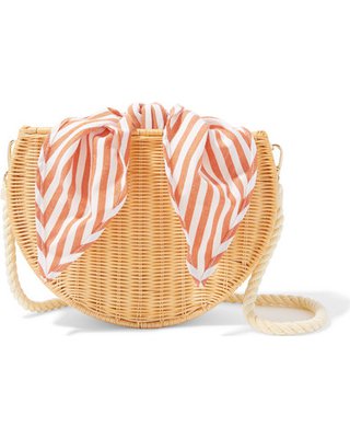 Find the Best Deals on Kayu - Dylan Wicker And Striped Cotton-canvas Shoulder Bag - Beige