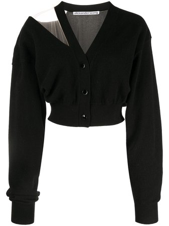 Shop Alexander Wang mesh-panelled cropped cashmere cardigan with Express Delivery - FARFETCH