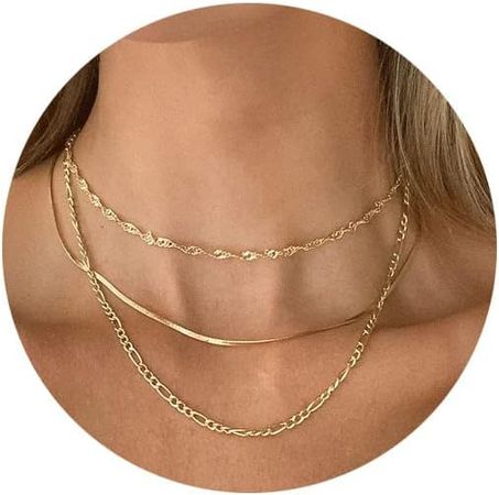 Amazon.com: NECOCY Herringbone Necklace For Women,14k Gold Plated Layered Gold Necklaces Dainty Gold Herringbone Necklace Chunky Thin Paperclip Snake Chain Choker Necklace For Women Girls Gold Jewelry Gifts, Gold: Clothing, Shoes & Jewelry