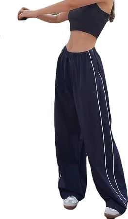 XPONNI Track Pants Women Baggy Pants Y2k Pants Parachute Pants for Women Y2K Clothing(Navy,S,Small) at Amazon Women’s Clothing store