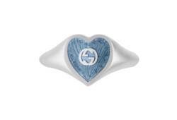 Ring with Interlocking G enamel heart in sterling silver/light blue enamel | GUCCI® FR