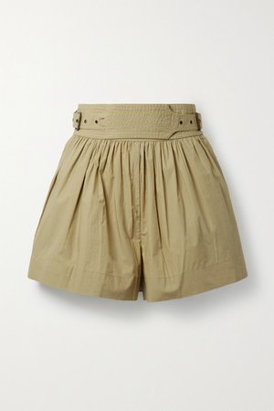 Adeline Belted Cotton-poplin Shorts - Army green