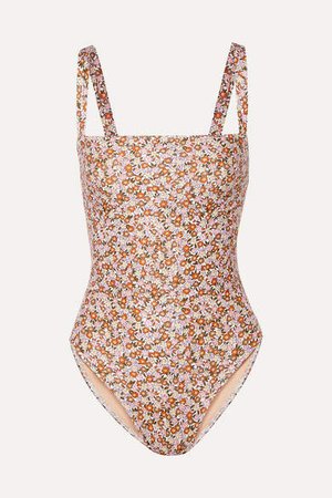 Phoebe Floral-print Swimsuit - Brown