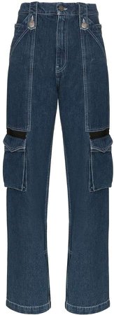 mid-rise cargo pocket straight-leg jeans