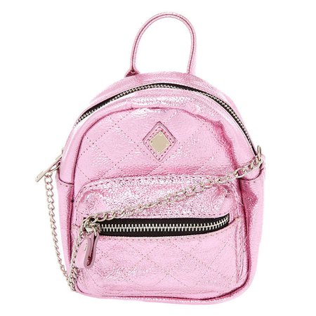 Metallic Quilted Mini Backpack Crossbody Bag - Pink | Claire's US