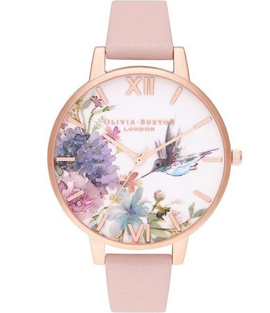 Olivia Burton Painterly Prints Big Dial Dusty Pink & Rose Gold Leather Strap Watch