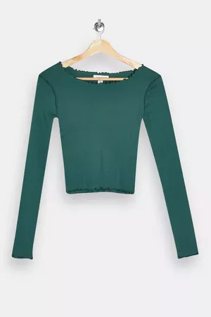 Forest Green Long Sleeve Lettuce Top | Topshop