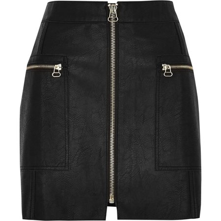 Petite black leather zip front mini skirt - Mini Skirts - Skirts - women