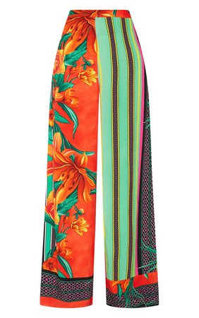 Multi Mixed Print Tropical High Waisted Wide Leg Trousers | PrettyLittleThing