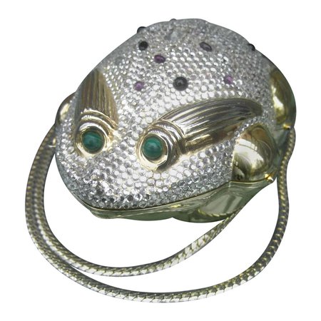 Judith Leiber Crystal Jeweled Frog Minaudière c 1980s For Sale at 1stDibs
