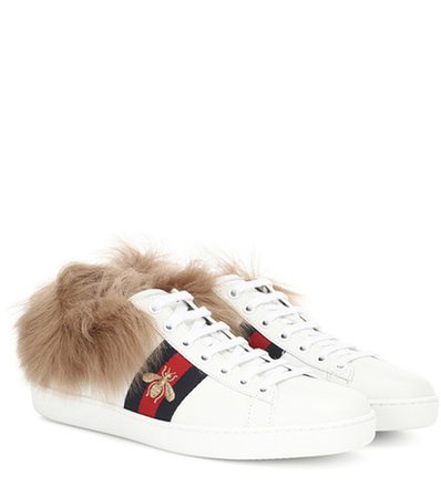 Ace fur-trimmed leather sneakers