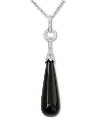Macy's Sterling Silver Black Agate & Swarovski Zirconia Pendant Necklace