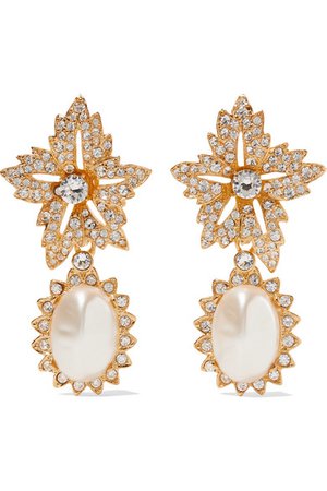 Kenneth Jay Lane | Gold-plated, crystal and faux pearl clip earrings | NET-A-PORTER.COM