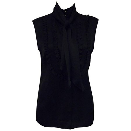 Conceptually Creative Chanel Black Silk Tuxedo Style Blouse with Up Collar For Sale at 1stdibs