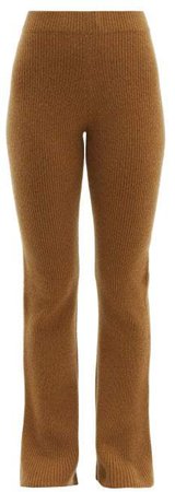 Rib Knitted Flared Cashmere Trousers - Womens - Beige