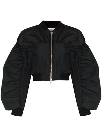 Alexander McQueen gathered-details Cropped Bomber Jacket - Farfetch