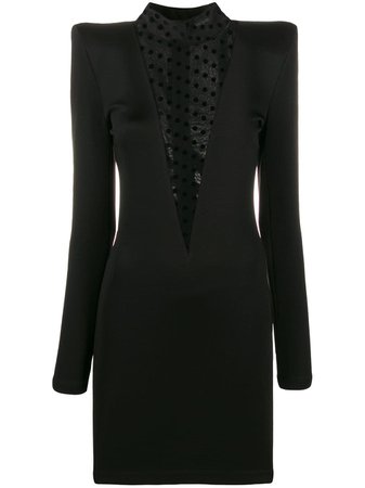 Balmain Square Shoulder Sheer Insert Dress | Farfetch.com