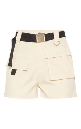 Stone Belted Waist Cargo Pocket Front Shorts | PrettyLittleThing