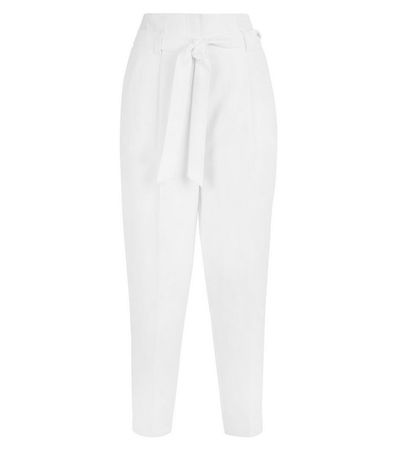White High Waist Tapered Trousers | New Look
