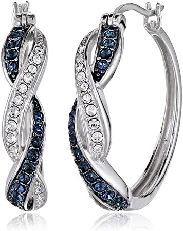 Sterling Silver Twisted Hoop Earrings Made with Swarovski Crystal: Jewelry