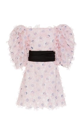 Carolina Herrera, Pink Floral Applique Silk Mini Dress