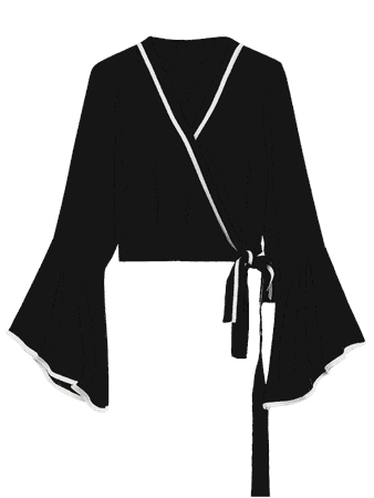Flare Sleeve Wrap Blouse BLACK: Blouses M | ZAFUL