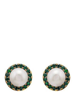 Belk & Co. 5.5 ct. t.w. Freshwater Pearl with 0.57 ct. t.w. Emerald Earrings in 10k Yellow Gold