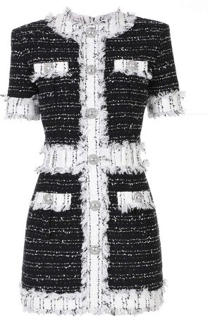 Faux Pearl-Embellished Tweed Mini Dress