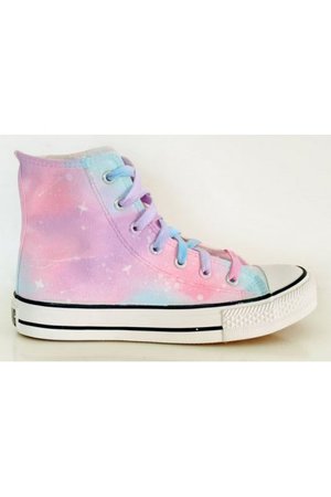 Pink Blue Galaxy Universe Pastel Color Sky High Top Lace Up Sneakers Shoes