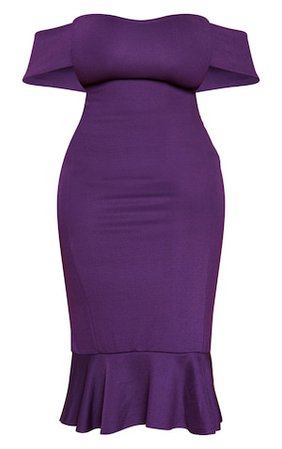 Plus Plum Bardot Frill Hem Midi Dress | PrettyLittleThing USA