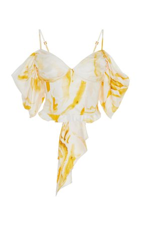 Cristina Printed Silk Cold-Shoulder Top by Cult Gaia | Moda Operandi