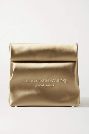 Lunch Bag Embroidered Satin Clutch - Gold