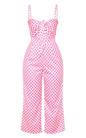 Pink Polka Tie Front Beach Jumpsuit | PrettyLittleThing