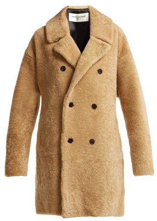 Double Breasted Shearling Coat - Womens - Beige