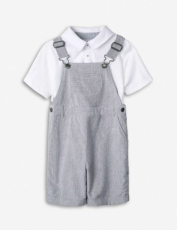THE LITTLE WHITE COMPANY Striped cotton dungaree and polo set 1-6 years