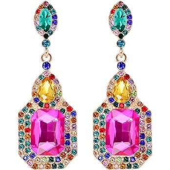 Vintage Rhinestone Statement Earrings, Luxury Crystal Chandelier Drop Dangle Earring, Costume Chandelier Drop Earrings for Women Girls Wedding: Clothing, Shoes & Jewelry