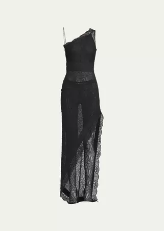 TOM FORD Intertwining Rose Chantilly Lace One-Shoulder Gown - Bergdorf Goodman