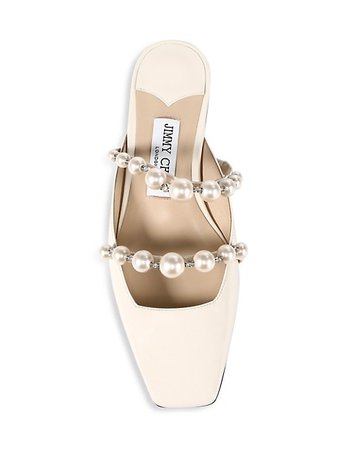 Shop Jimmy Choo Amaya Faux Pearl-Embellished Patent Leather Mules | Saks Fifth Avenue