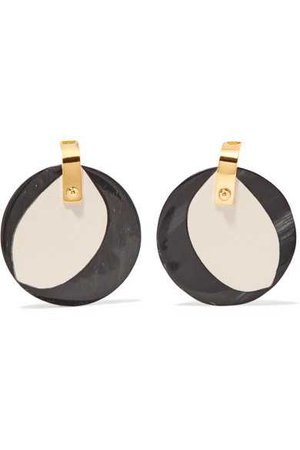 Marni | Gold-tone, horn and leather earrings | NET-A-PORTER.COM