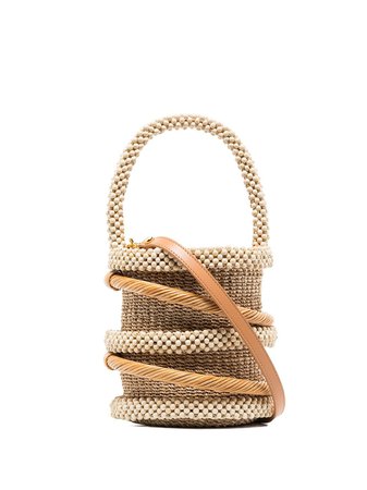 Shop brown Aranaz beaded detail mini bucket bag with Express Delivery - Farfetch