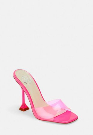 Neon Pink Clear Feature Heel Mules | Missguided