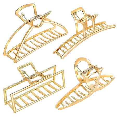 Amazon.com : Hair Claw Clips for Women, 4 Pack Gold Claw Clips, Metal Hair Clips, Large Claw Hair Clips, Big Hair Claws Banana Hair Styling Accessories for Thick Hair : Beauty & Personal Care