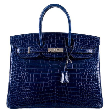 Hermes, Birkin 35 Bag Blue Sapphire Porosus Crocodile Palladium Hardware