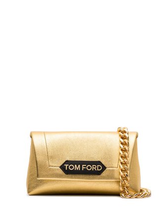 Shop TOM FORD logo-plaque metallic-effect clutch bag with Express Delivery - FARFETCH